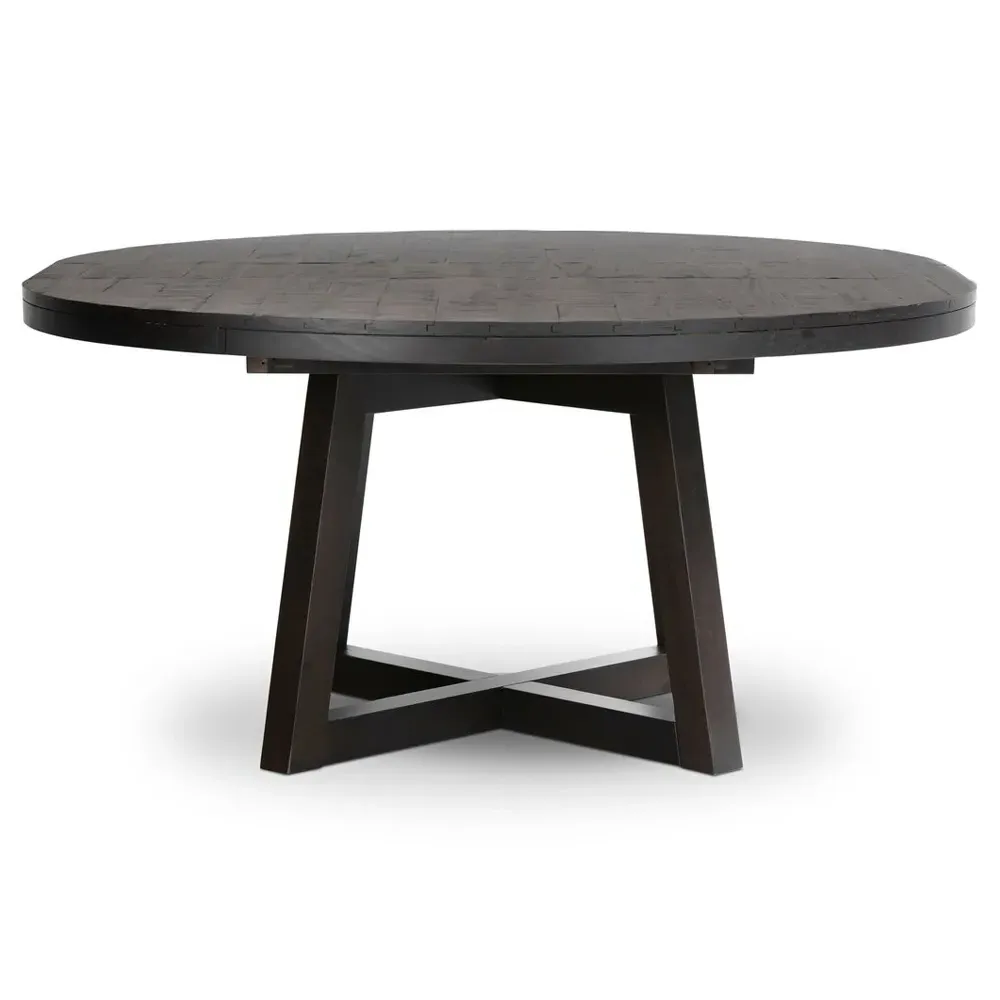 Ervin Round Extendable Dining Table - Black, Reclaimed Wood