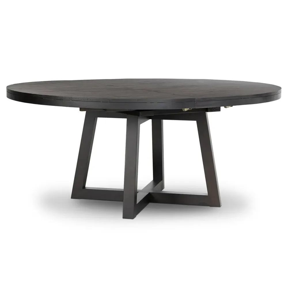 Ervin Round Extendable Dining Table - Black, Reclaimed Wood