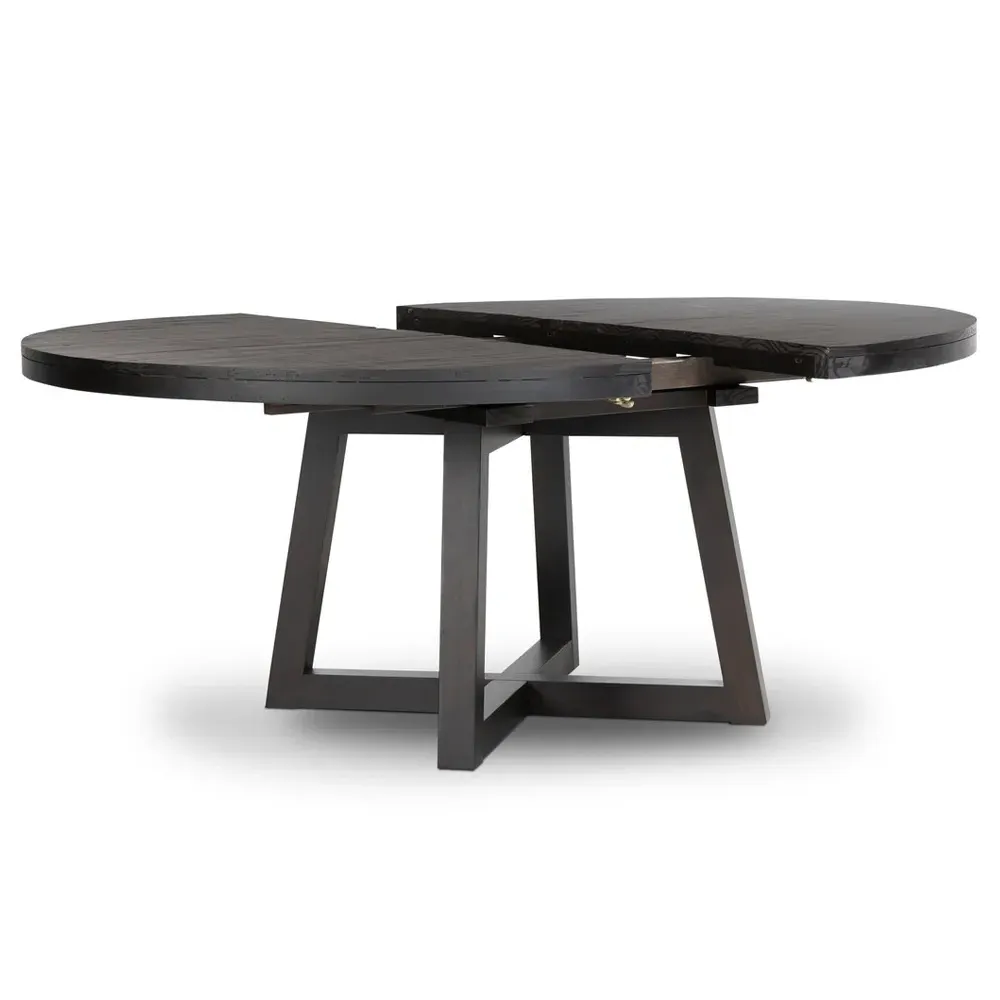 Ervin Round Extendable Dining Table - Black, Reclaimed Wood