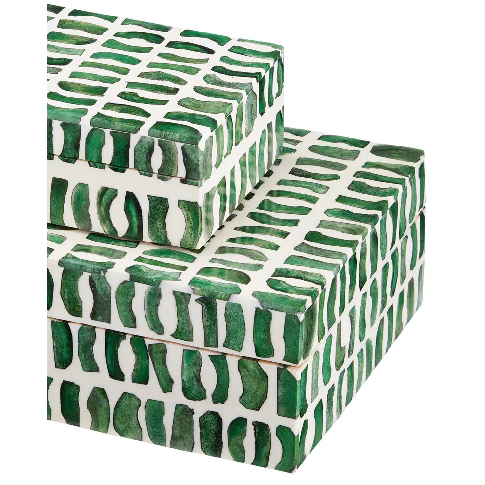 Esmina Decorative Box Set of 2 - Green, Bone