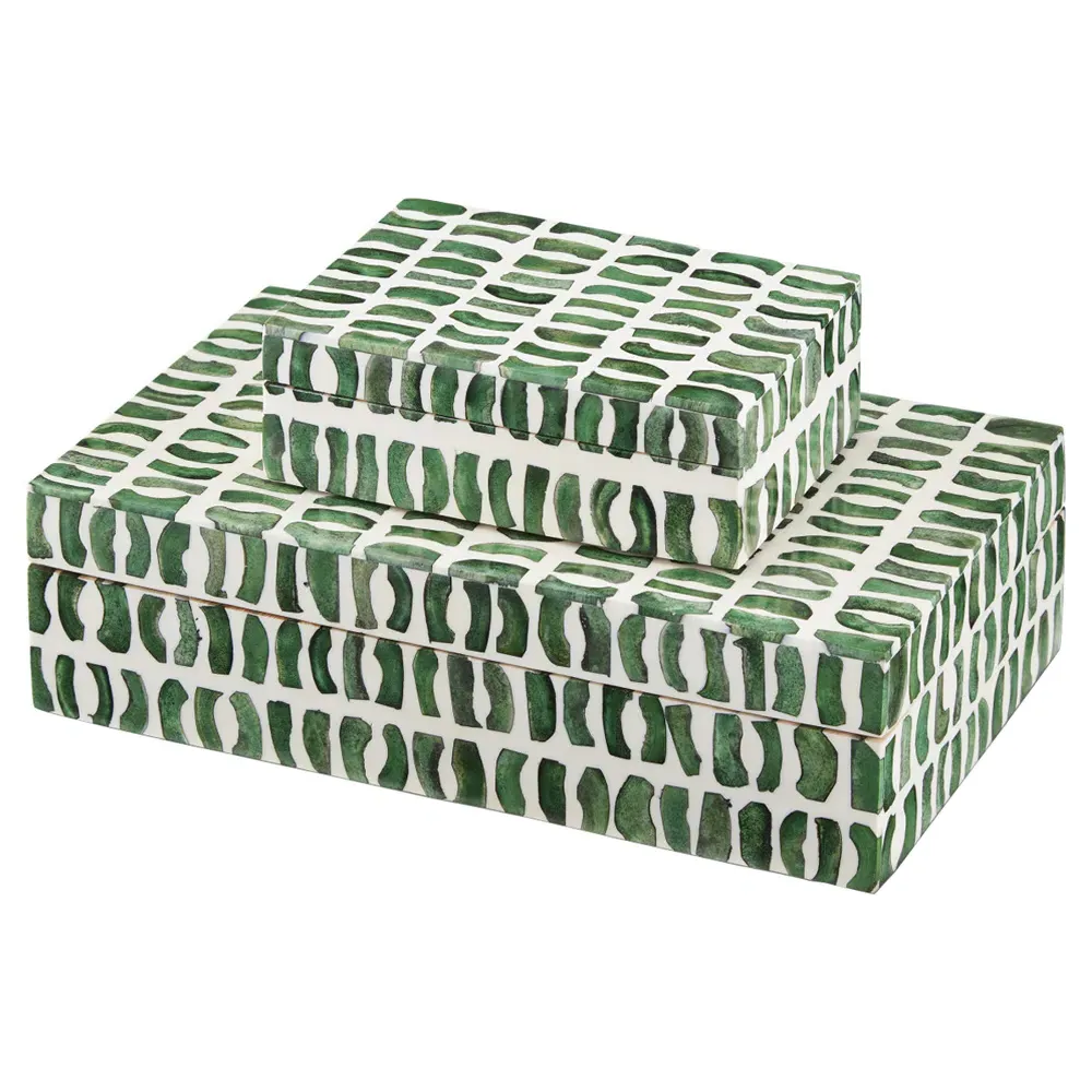Esmina Decorative Box Set of 2 - Green, Bone image