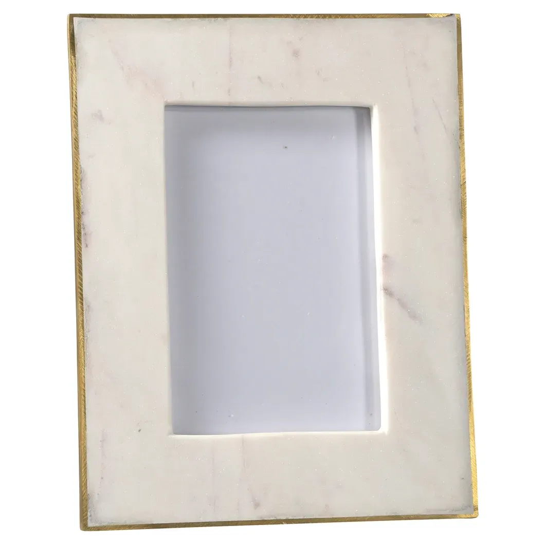 Estelle 4x6 Picture Frame with Gold Edge - White, Marble image
