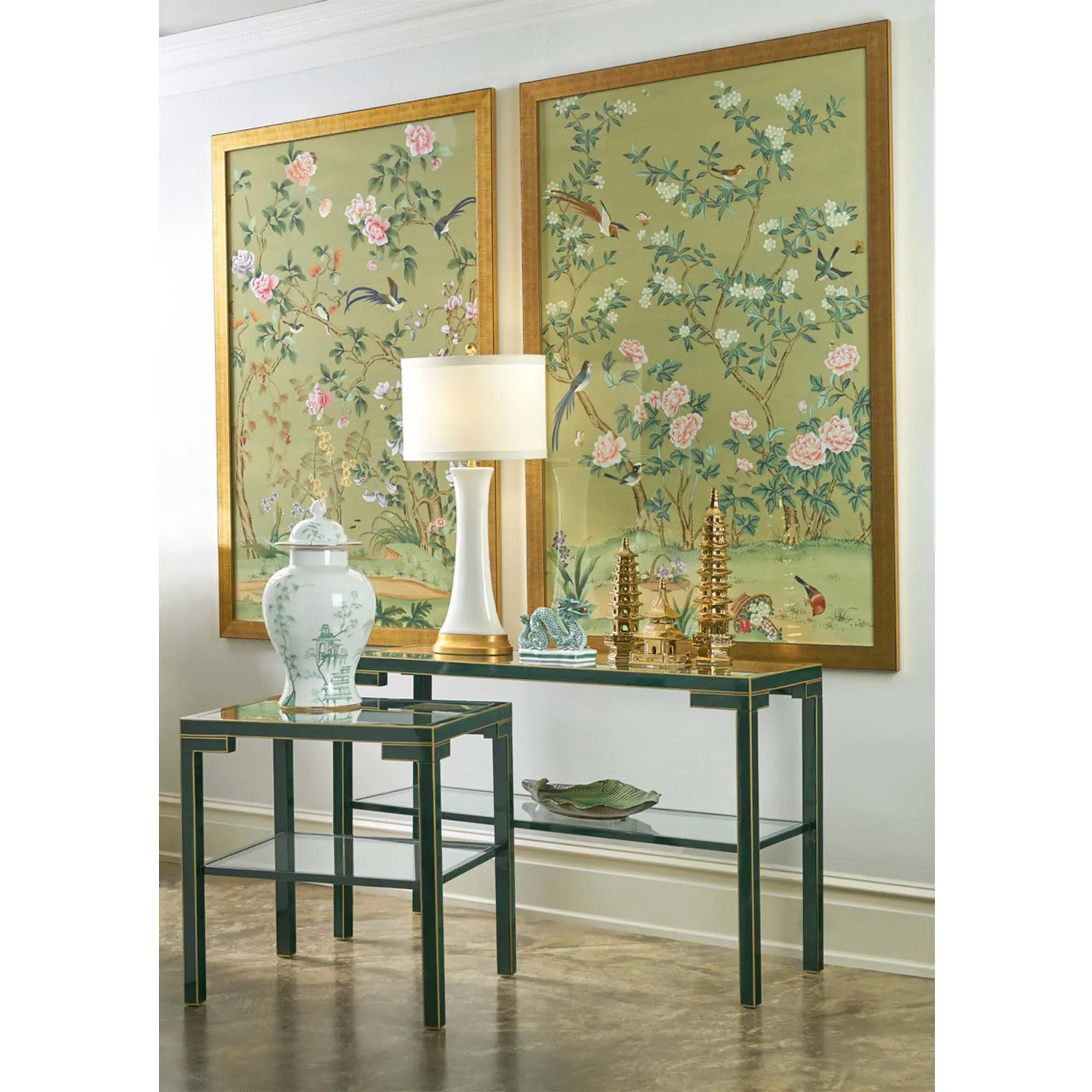 Estelle French Country Panel Painting - Green, Gold Frame