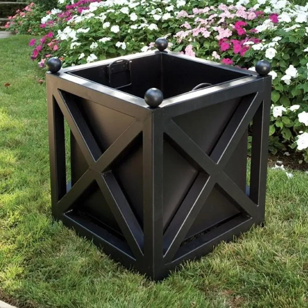 Estelle Square Outdoor Planter - Black, Metal