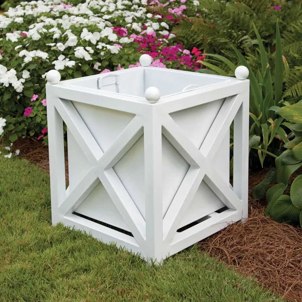 Estelle Square Outdoor Planter - White, Metal