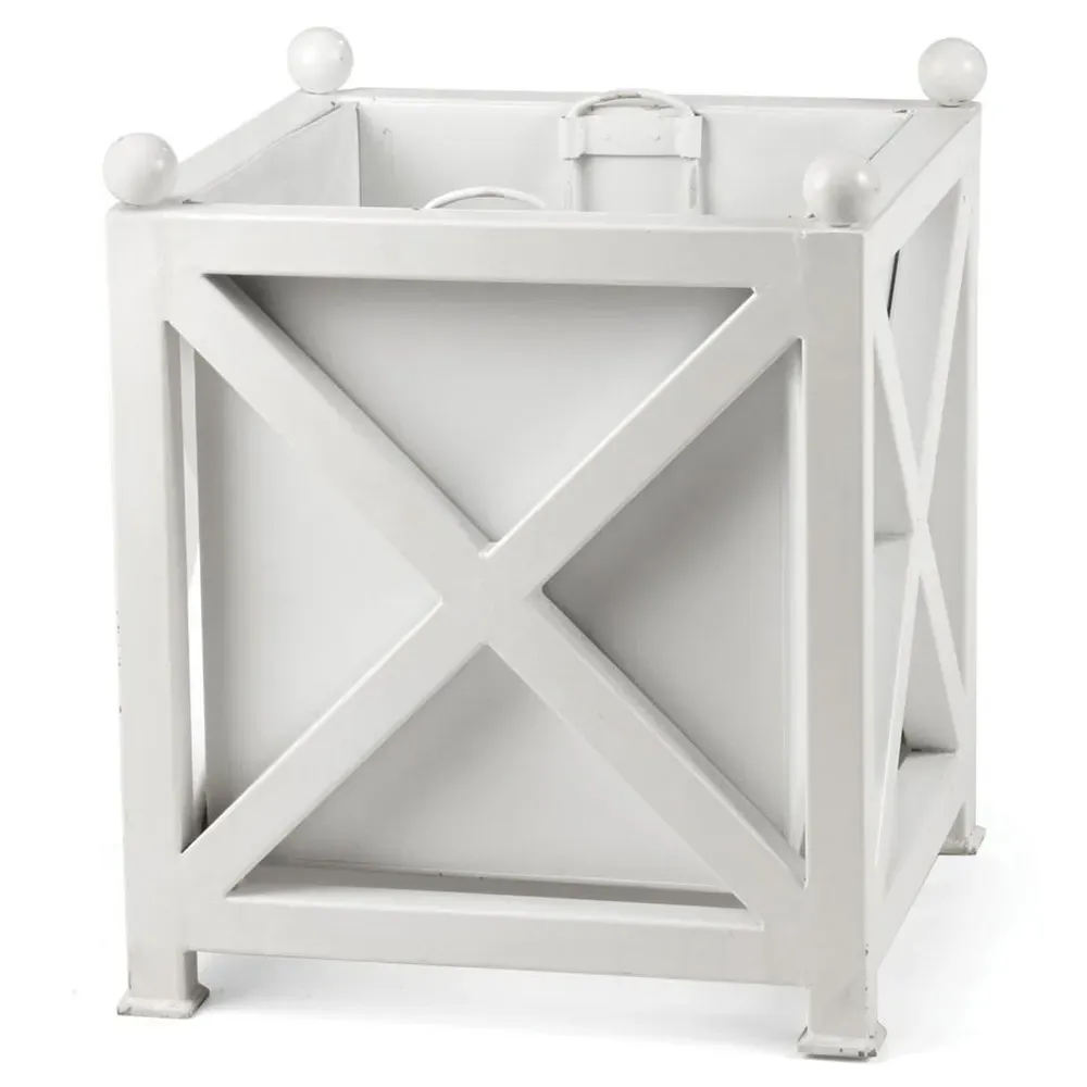 Estelle Square Outdoor Planter - White, Metal