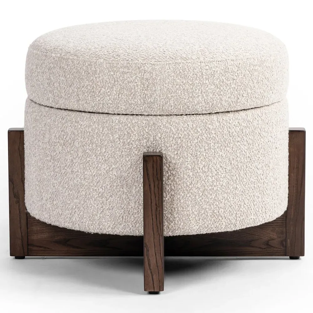 Ester Round Storage Ottoman - Beige, Boucle