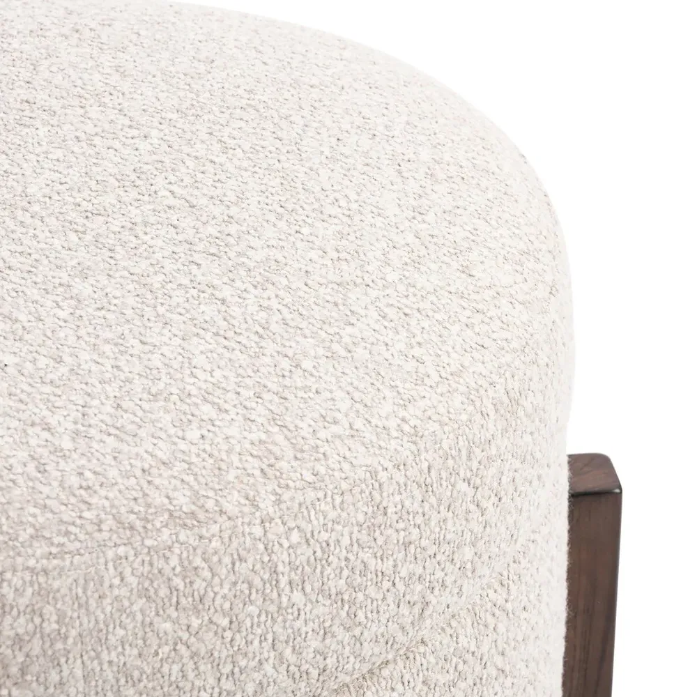 Ester Round Storage Ottoman - Beige, Boucle