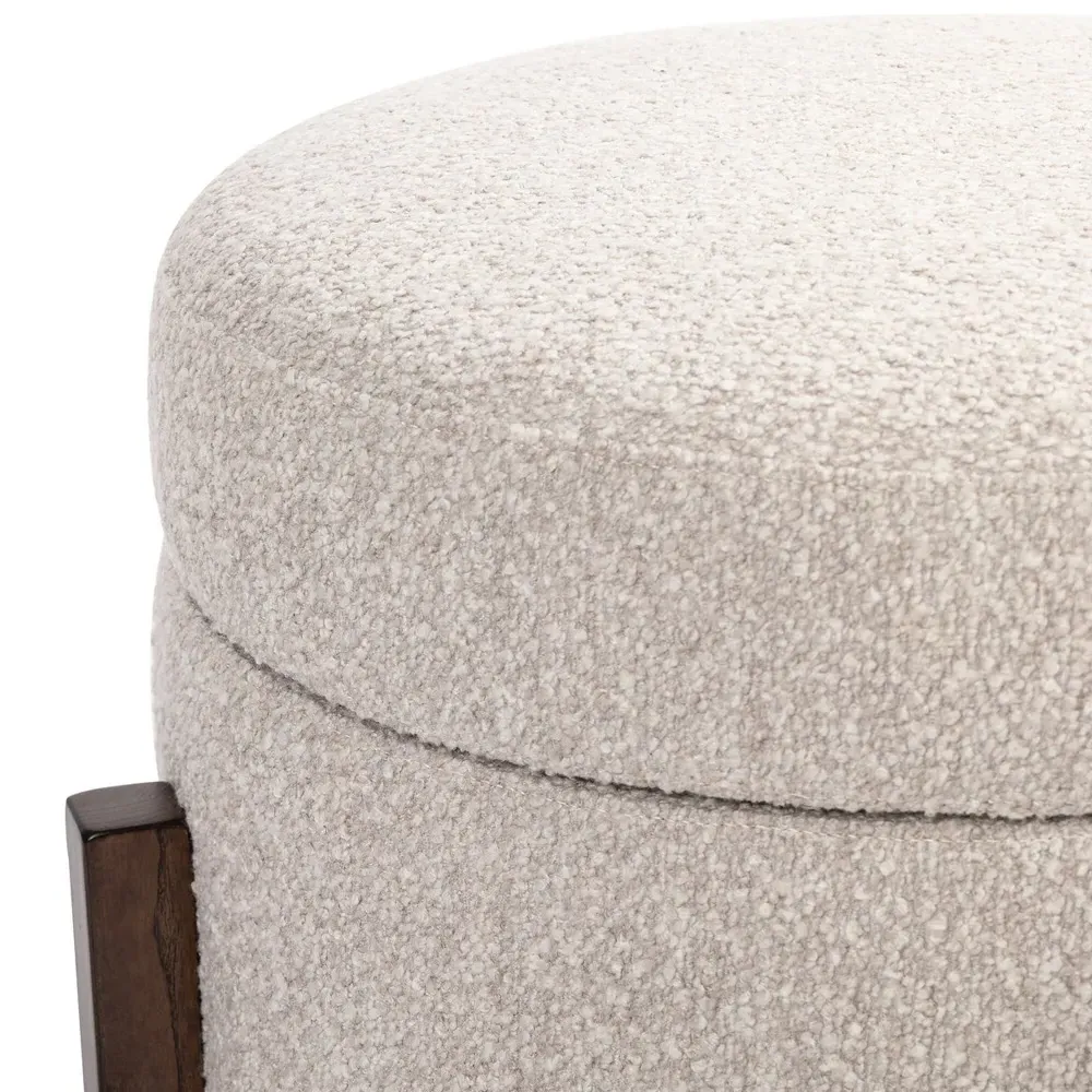 Ester Round Storage Ottoman - Beige, Boucle