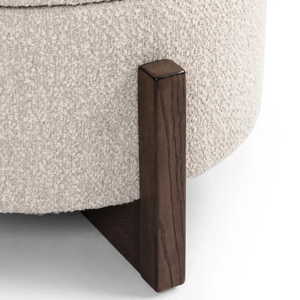 Ester Round Storage Ottoman - Beige, Boucle