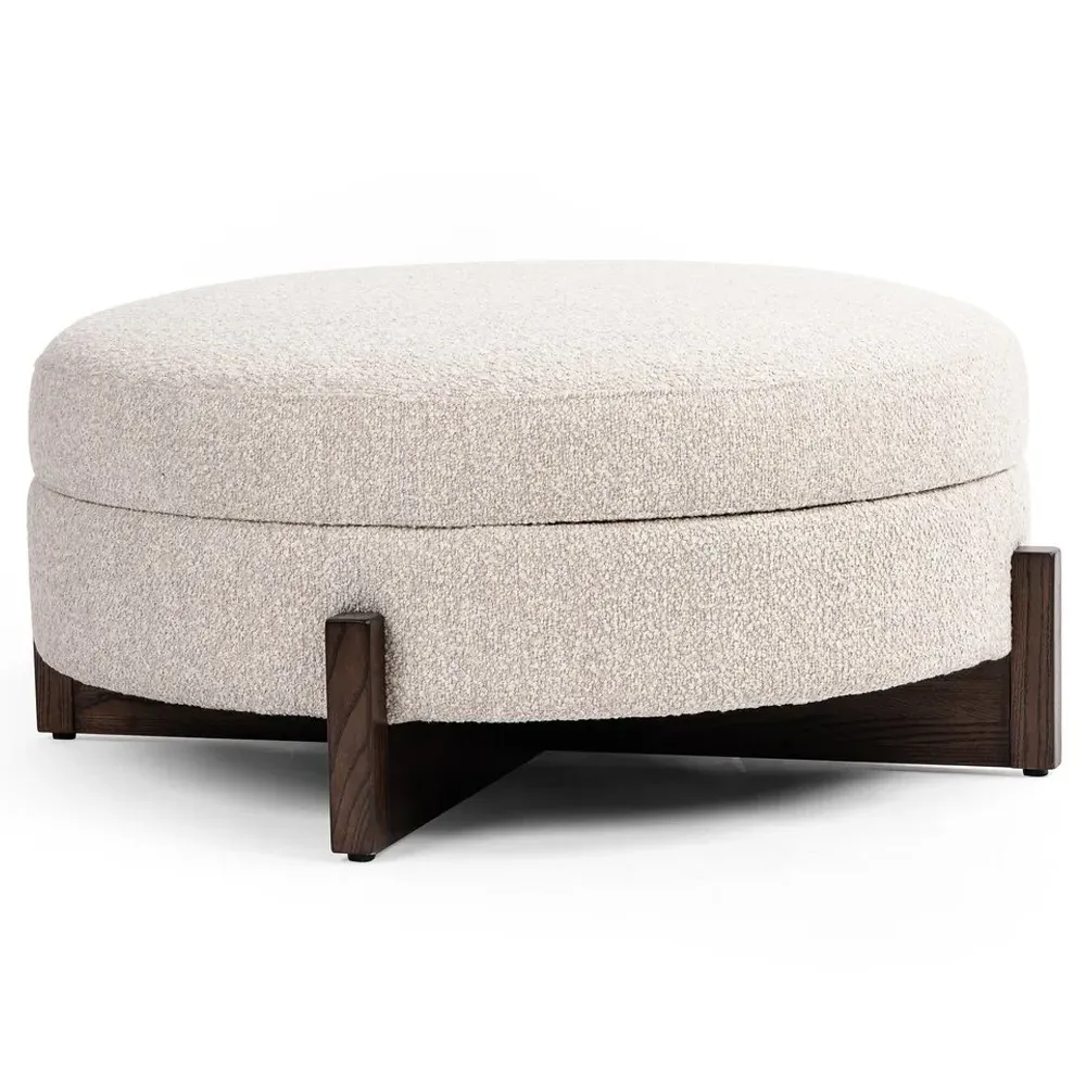 Ester Round Storage Ottoman - Beige, Boucle