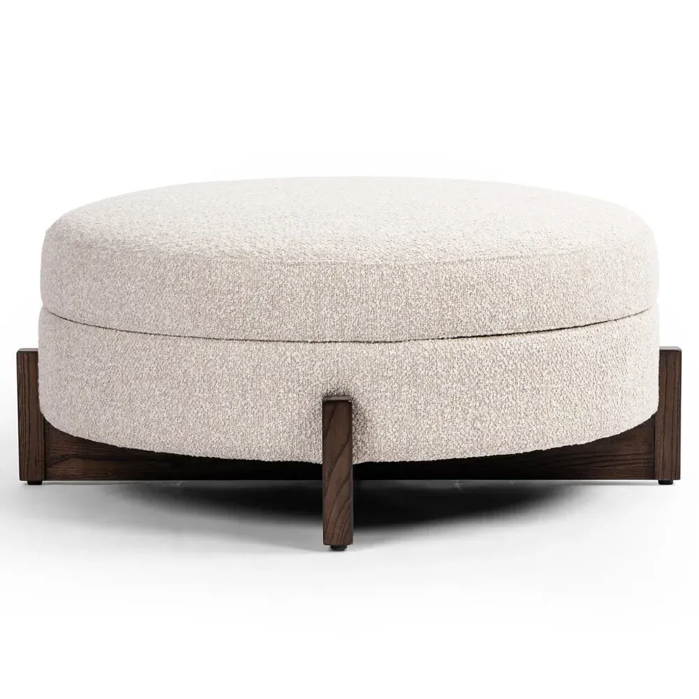 Ester Round Storage Ottoman - Beige, Boucle
