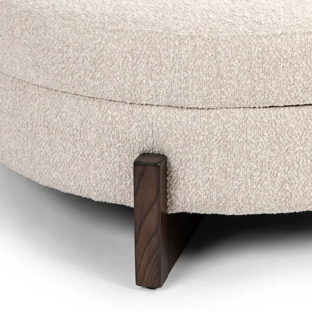 Ester Round Storage Ottoman - Beige, Boucle