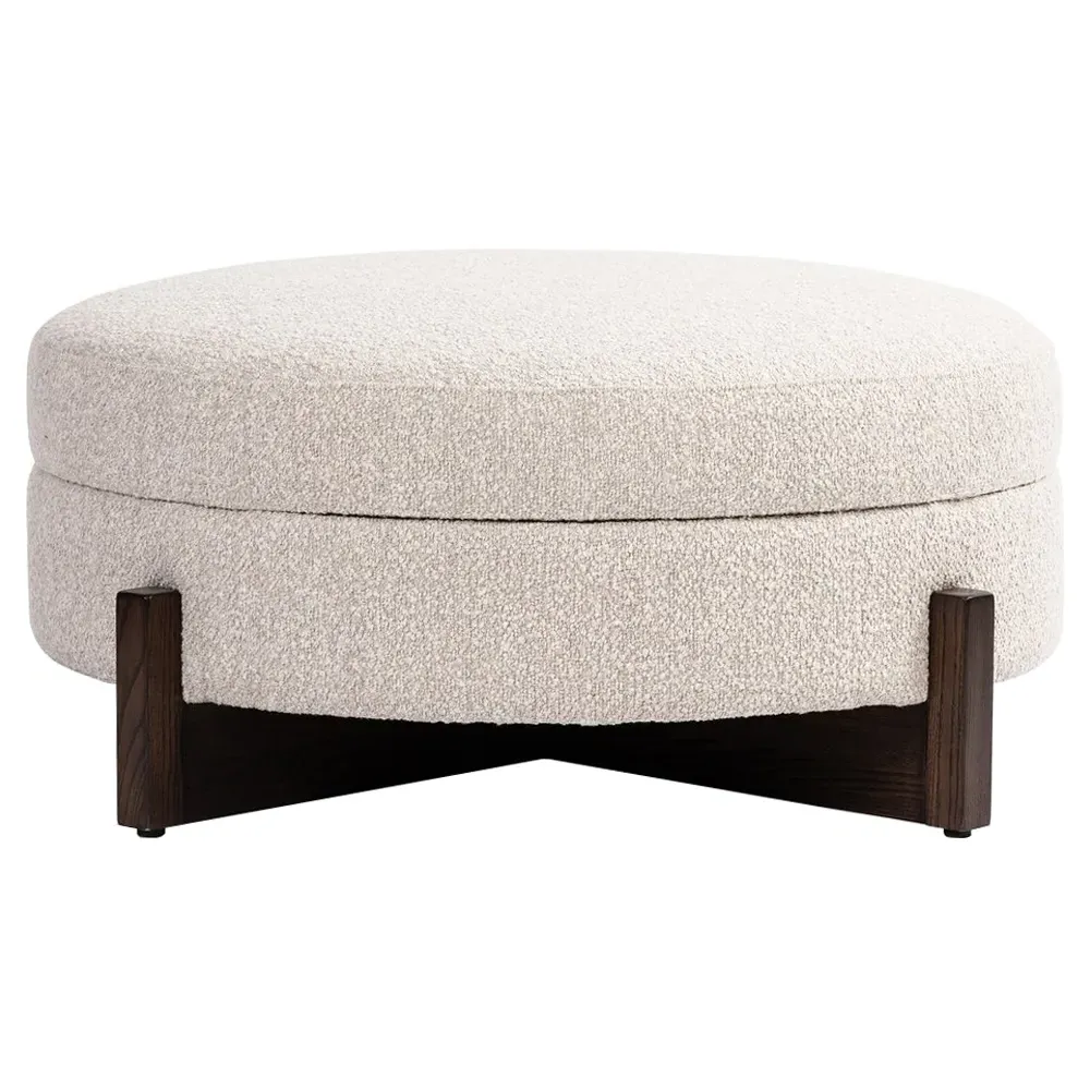 Ester Round Storage Ottoman - Beige, Boucle
