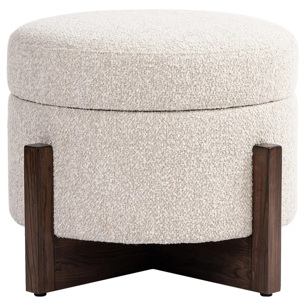 Ester Round Storage Ottoman - Beige, Boucle image