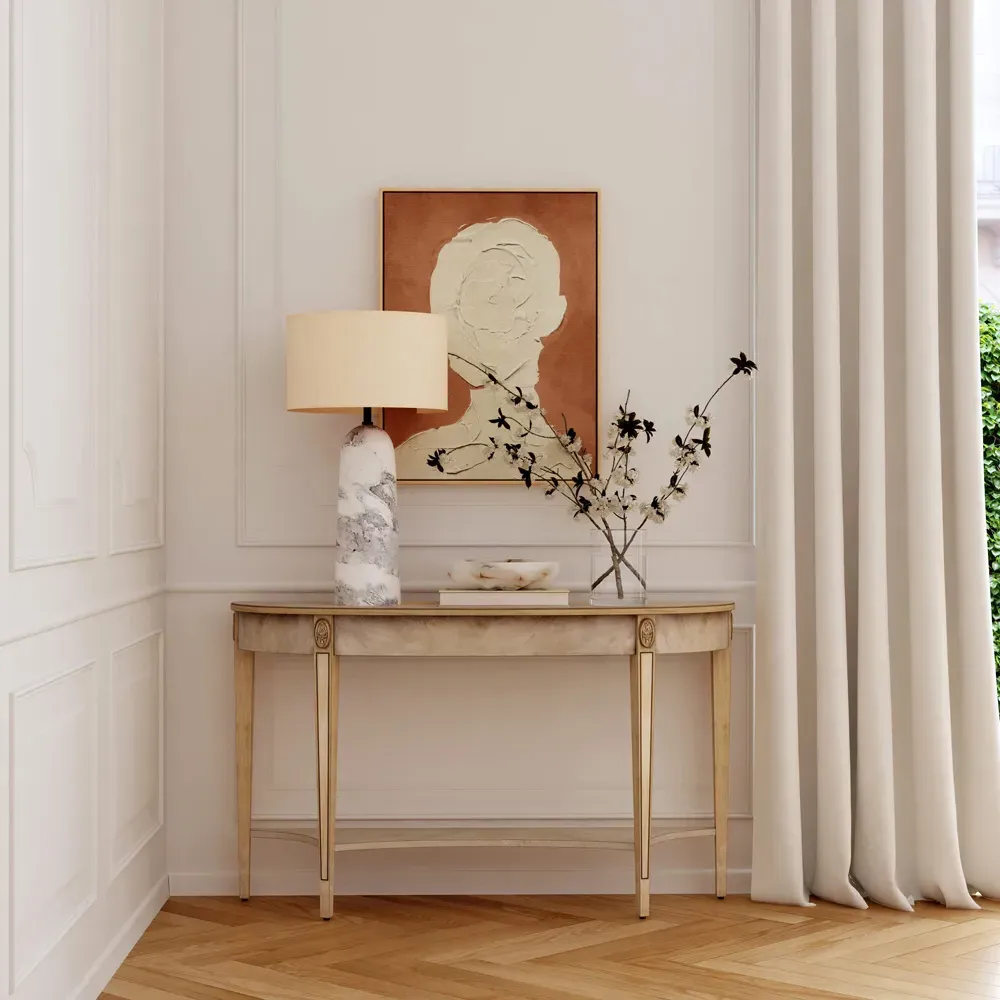 Estrella Demilune Console Table with Storage - Antique Beige