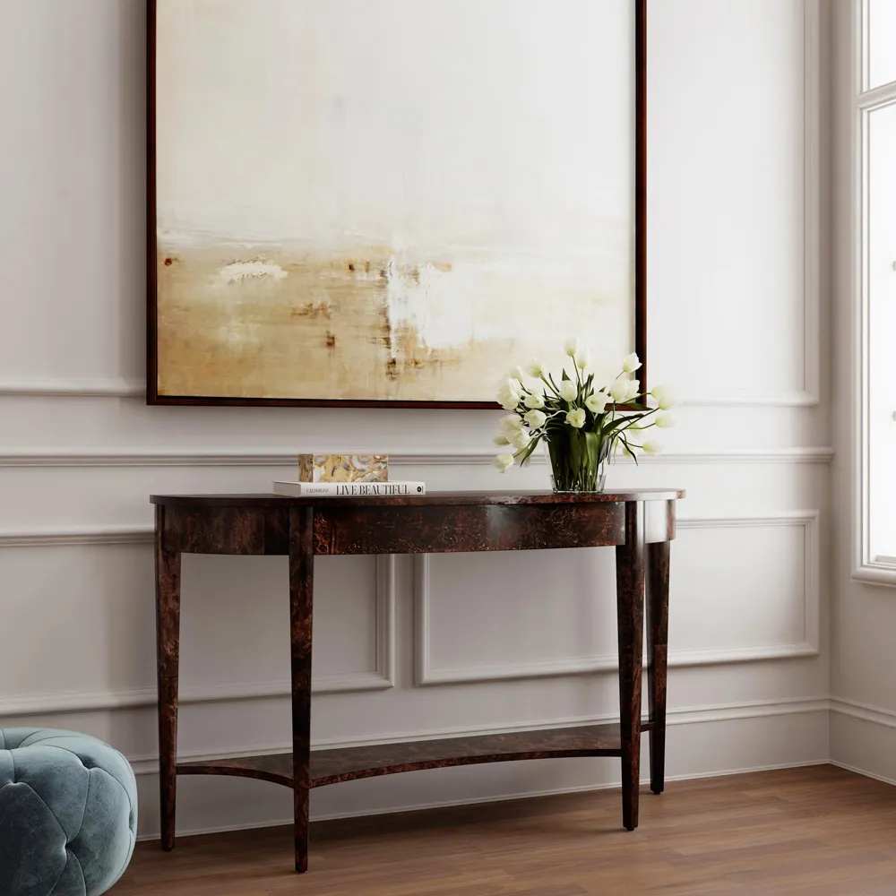 Estrella Demilune Console Table with Storage - Dark Burl