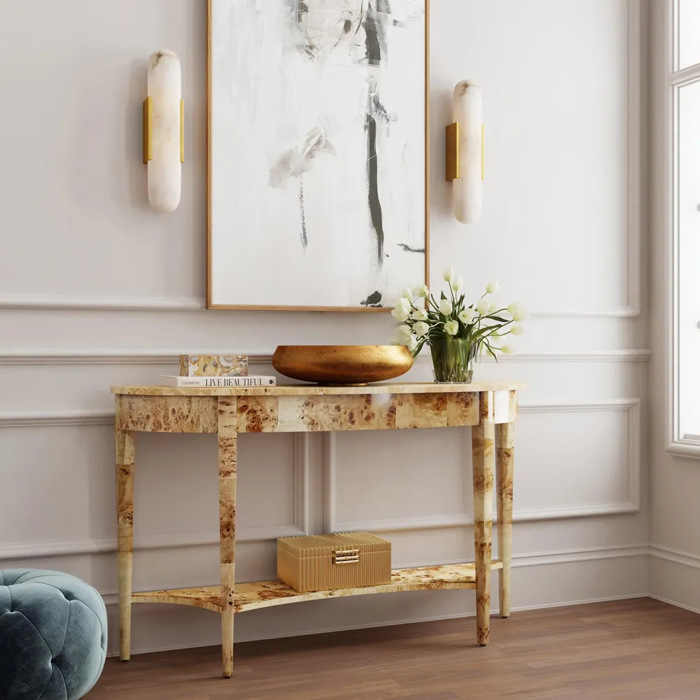 Estrella Demilune Console Table with Storage - Light Burl