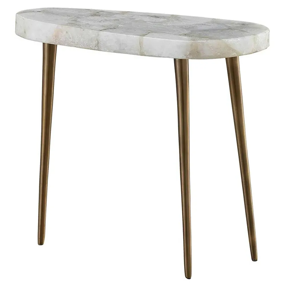 Ethan Short Side Table - White, Agate Stone