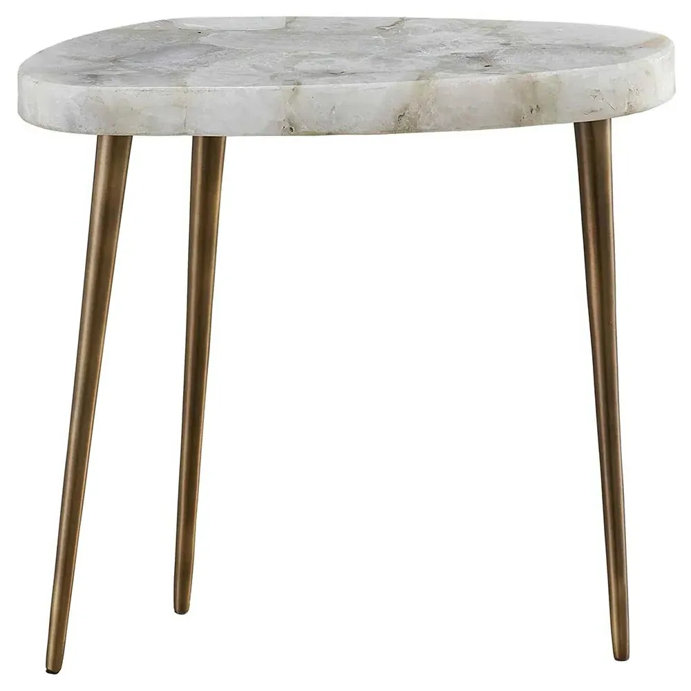 Ethan Short Side Table - White, Agate Stone