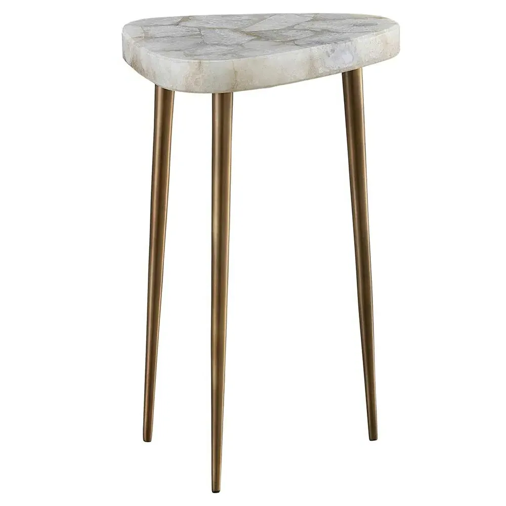 Ethan Tall Side Table - White, Agate Stone