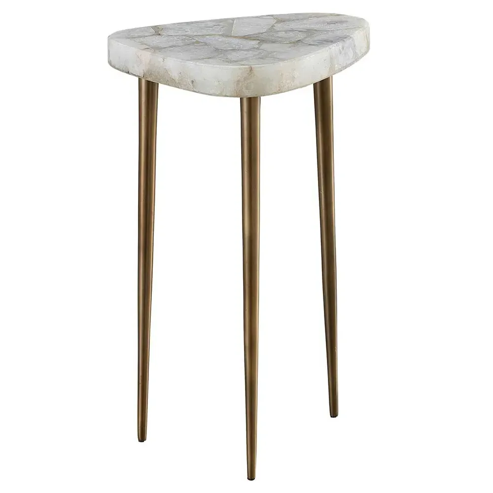 Ethan Tall Side Table - White, Agate Stone image
