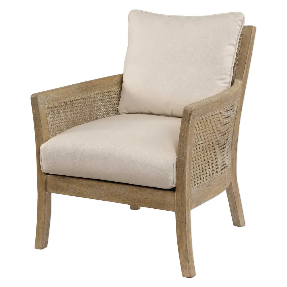 Ethan Woven Cane Arm Chair - Cream, Performance Fabric