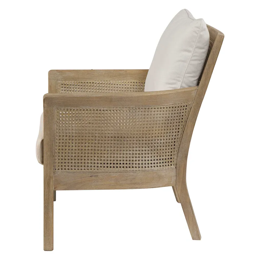Ethan Woven Cane Arm Chair - Cream, Performance Fabric