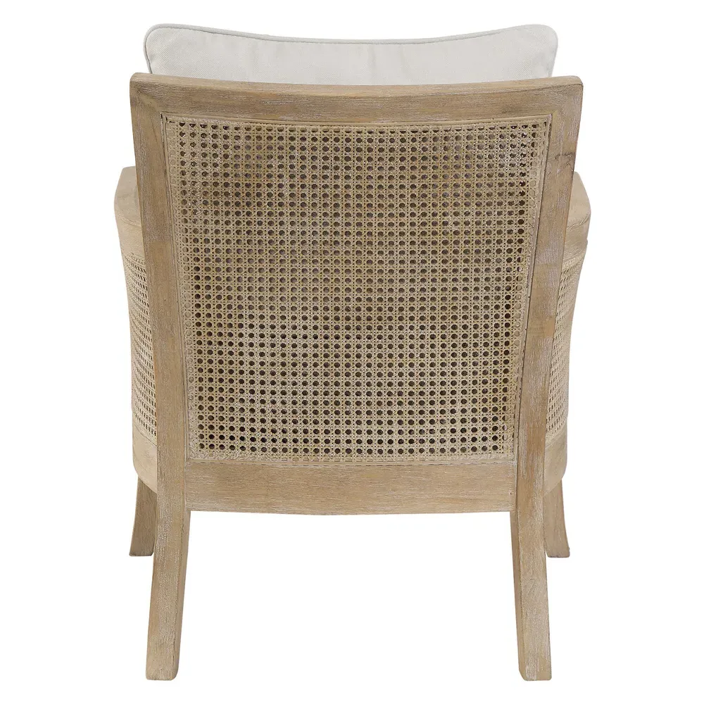 Ethan Woven Cane Arm Chair - Cream, Performance Fabric