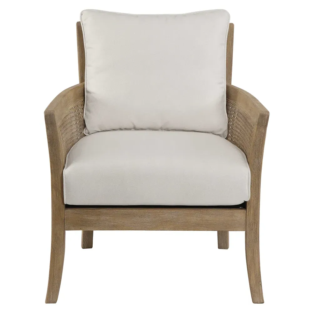 Ethan Woven Cane Arm Chair - Cream, Performance Fabric image