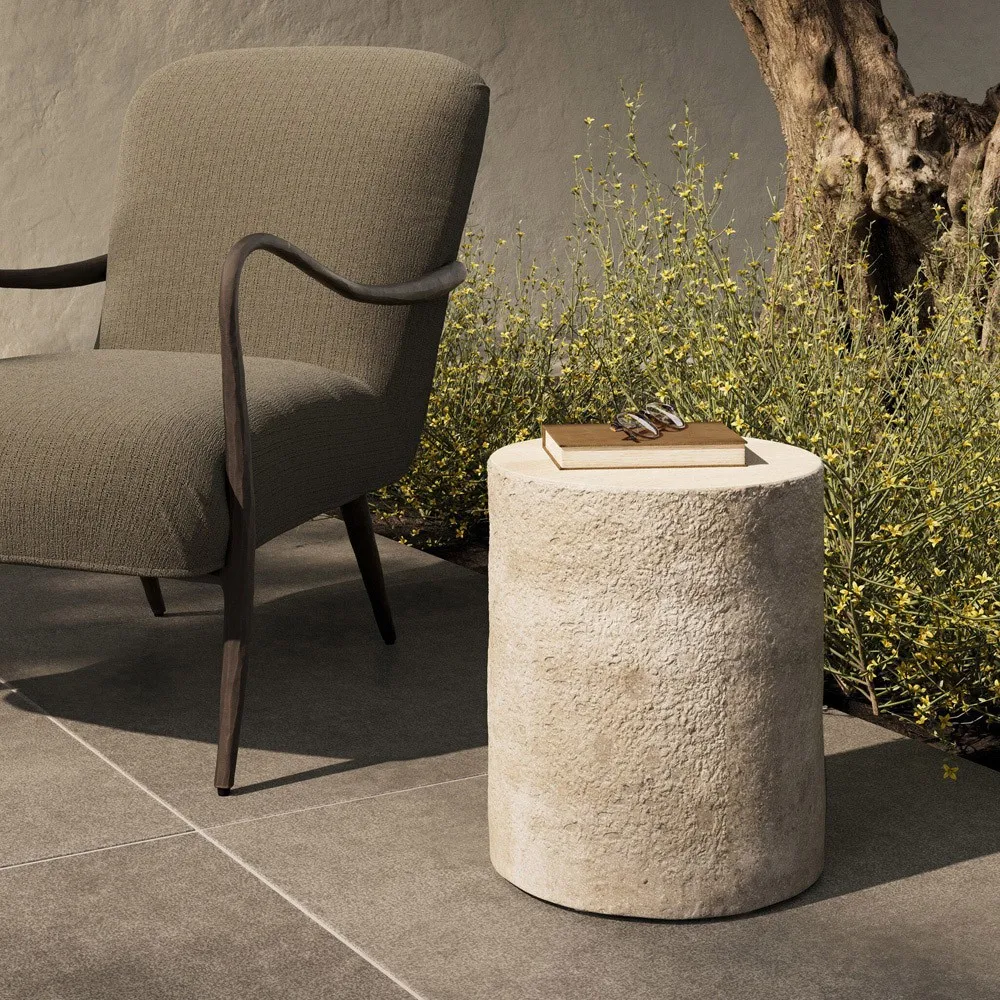 Ettis Square Outdoor End Table - Ivory, Concrete
