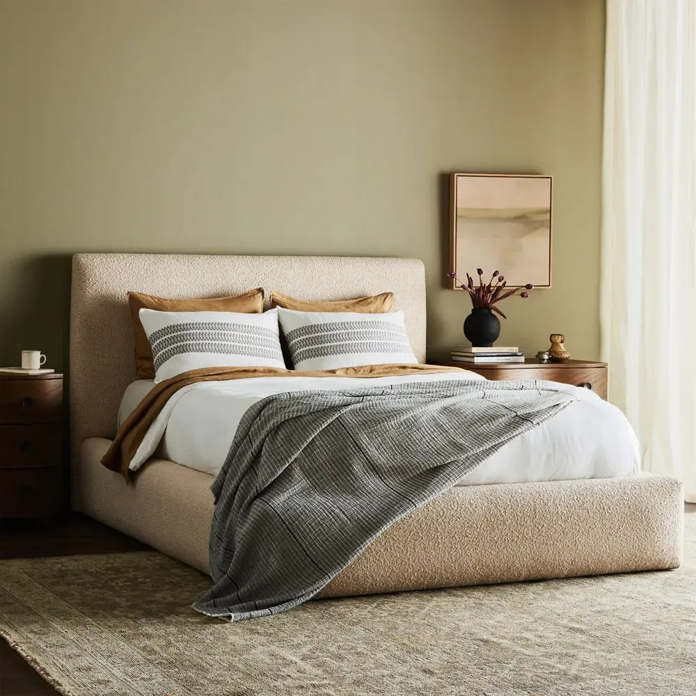 Eugene King Size Bed Frame - Cream, Boucle