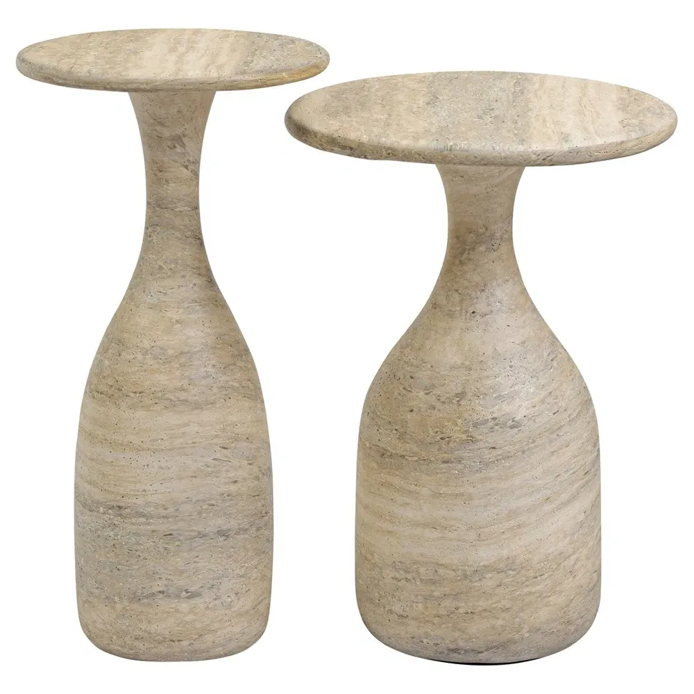 Eugene Round Nesting End Tables - Beige, Concrete image