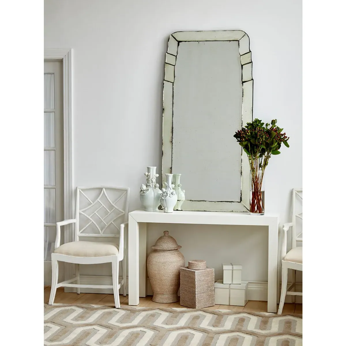 Evelyn Dining Arm Chair - Eggshell White, Linen