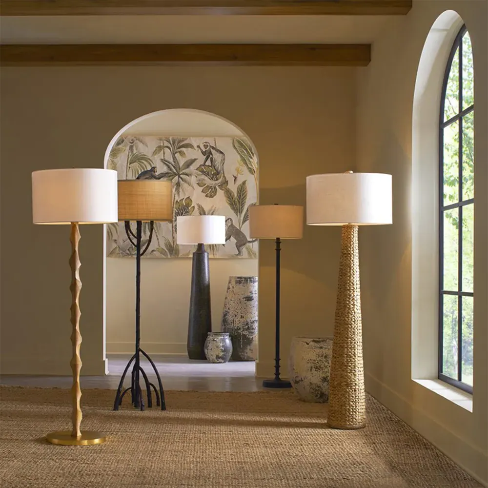 Everly Floor Lamp - Natural Wood, Brass Metal