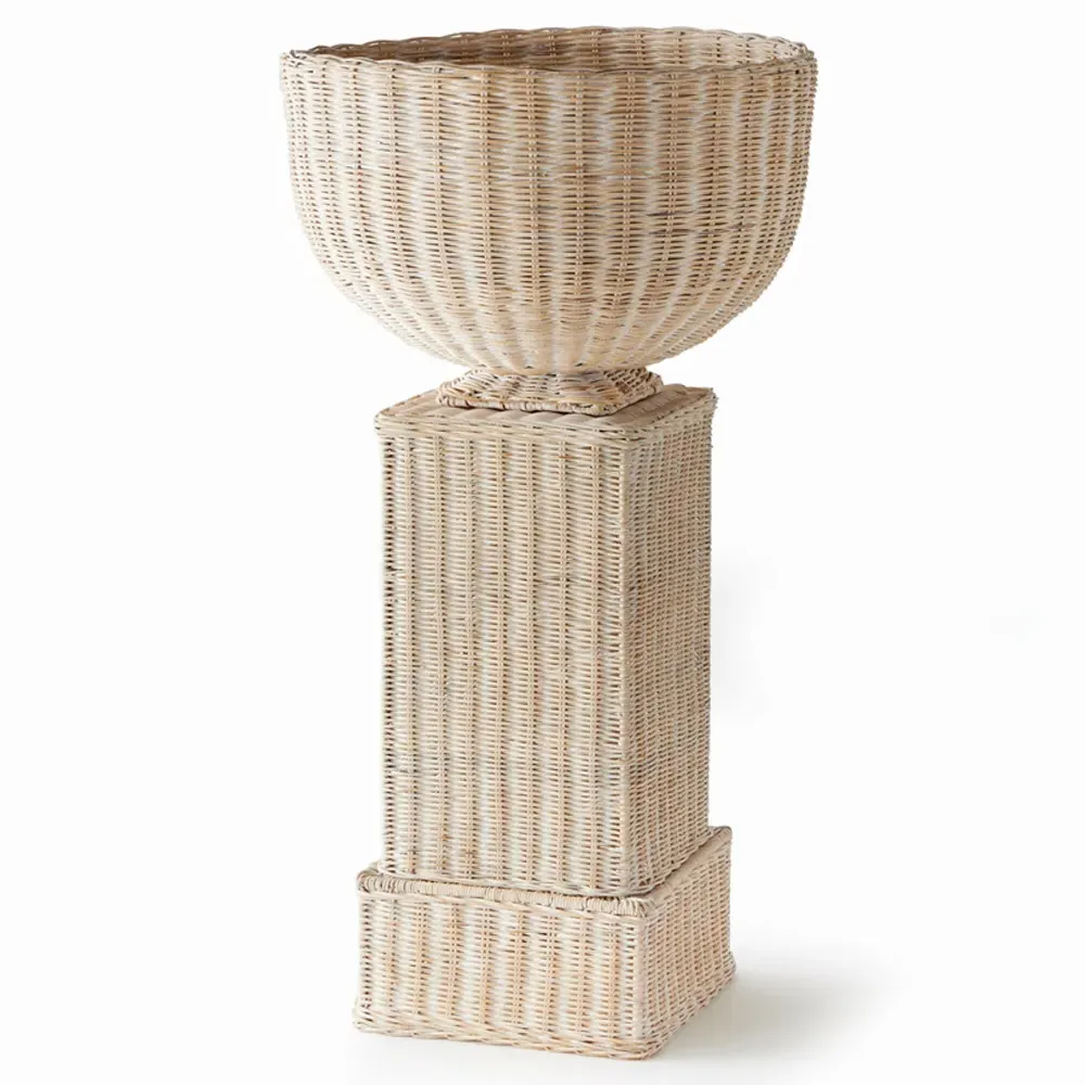 Everly Rattan Plinth Pedestal - Whitewash