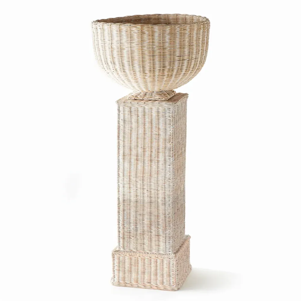 Everly Rattan Plinth Pedestal - Whitewash