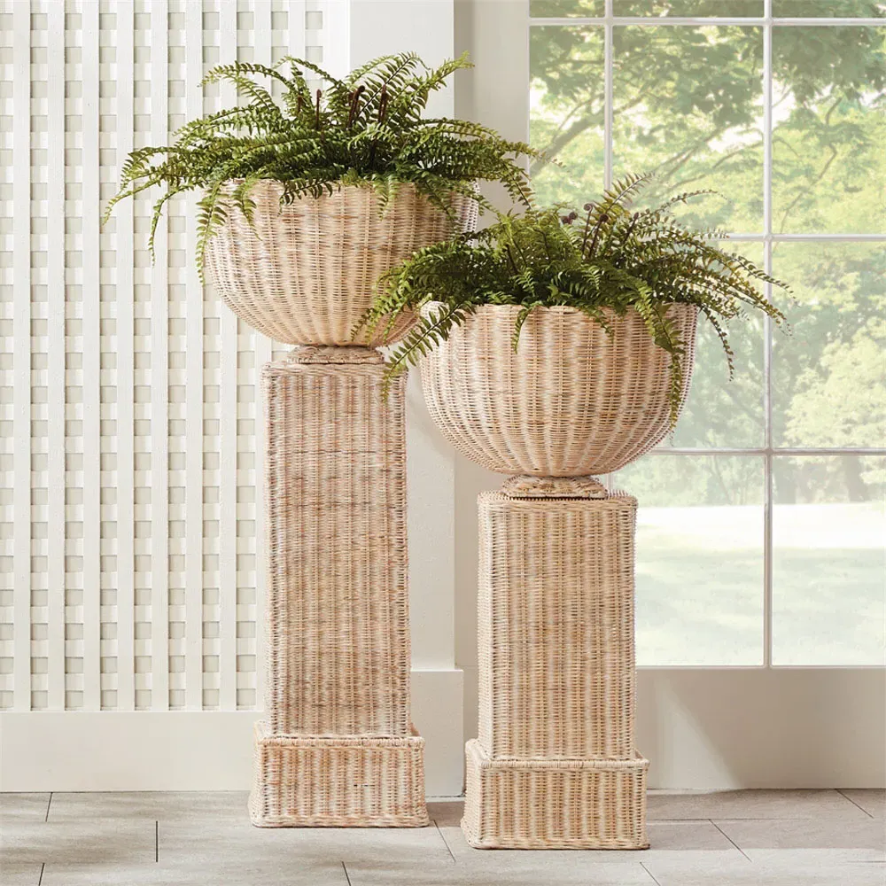 Everly Rattan Plinth Pedestal - Whitewash