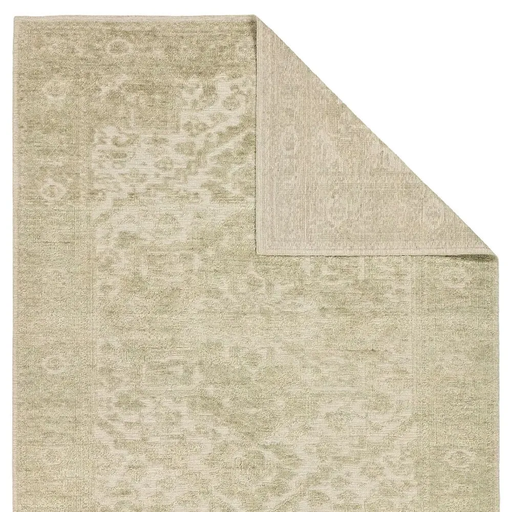 Evric Patterned Hand Knotted Rug - Green, Wool