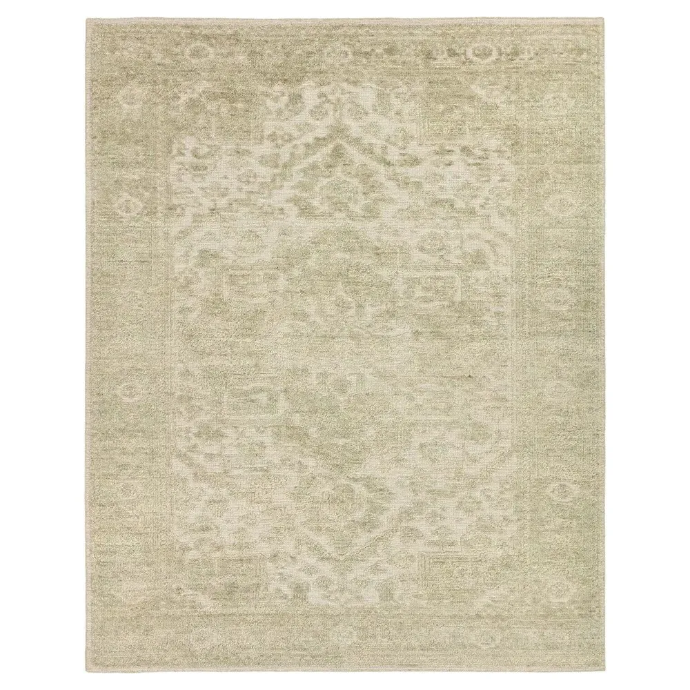 Evric Patterned Hand Knotted Rug - Green, Wool