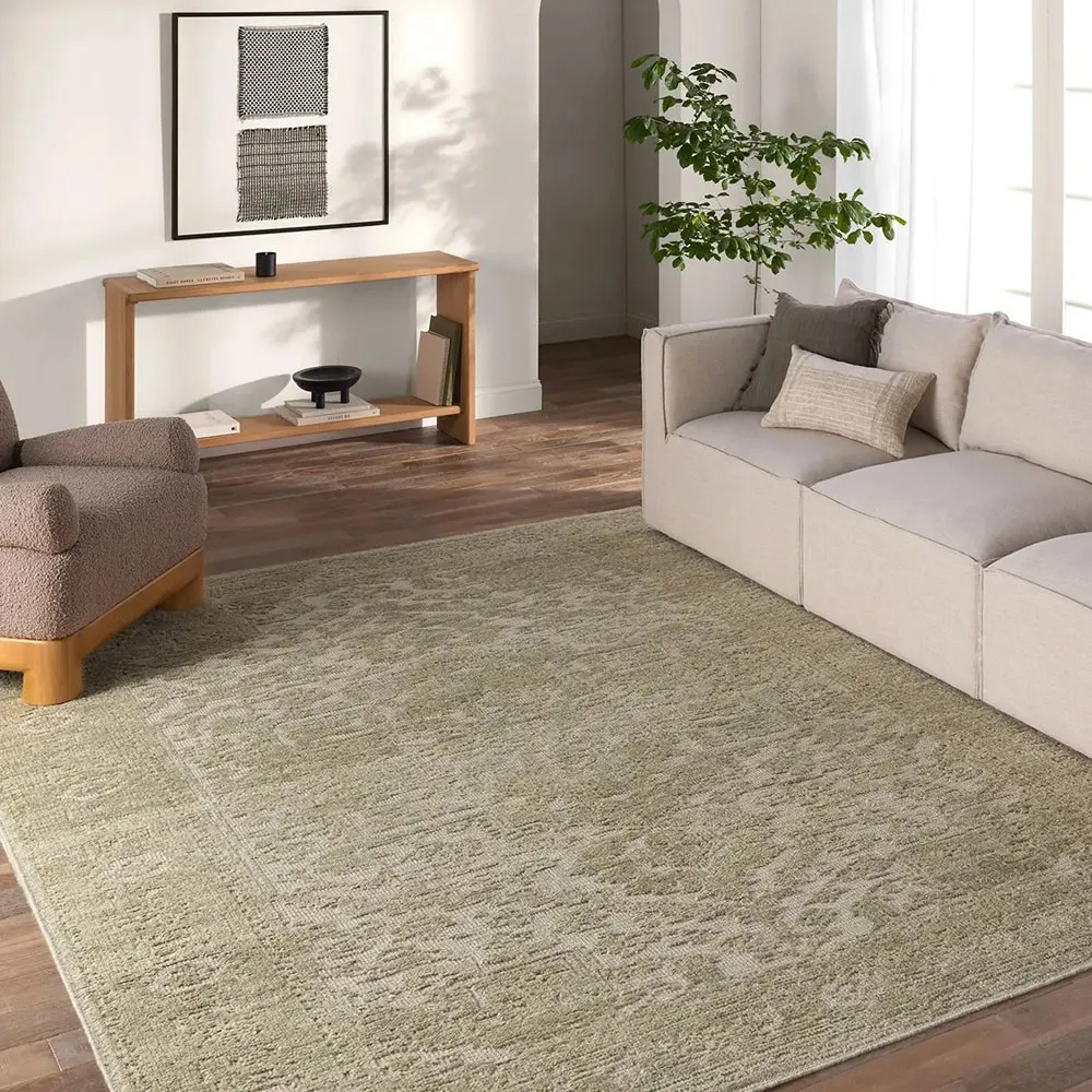 Evric Patterned Hand Knotted Rug Sample - Green, Wool