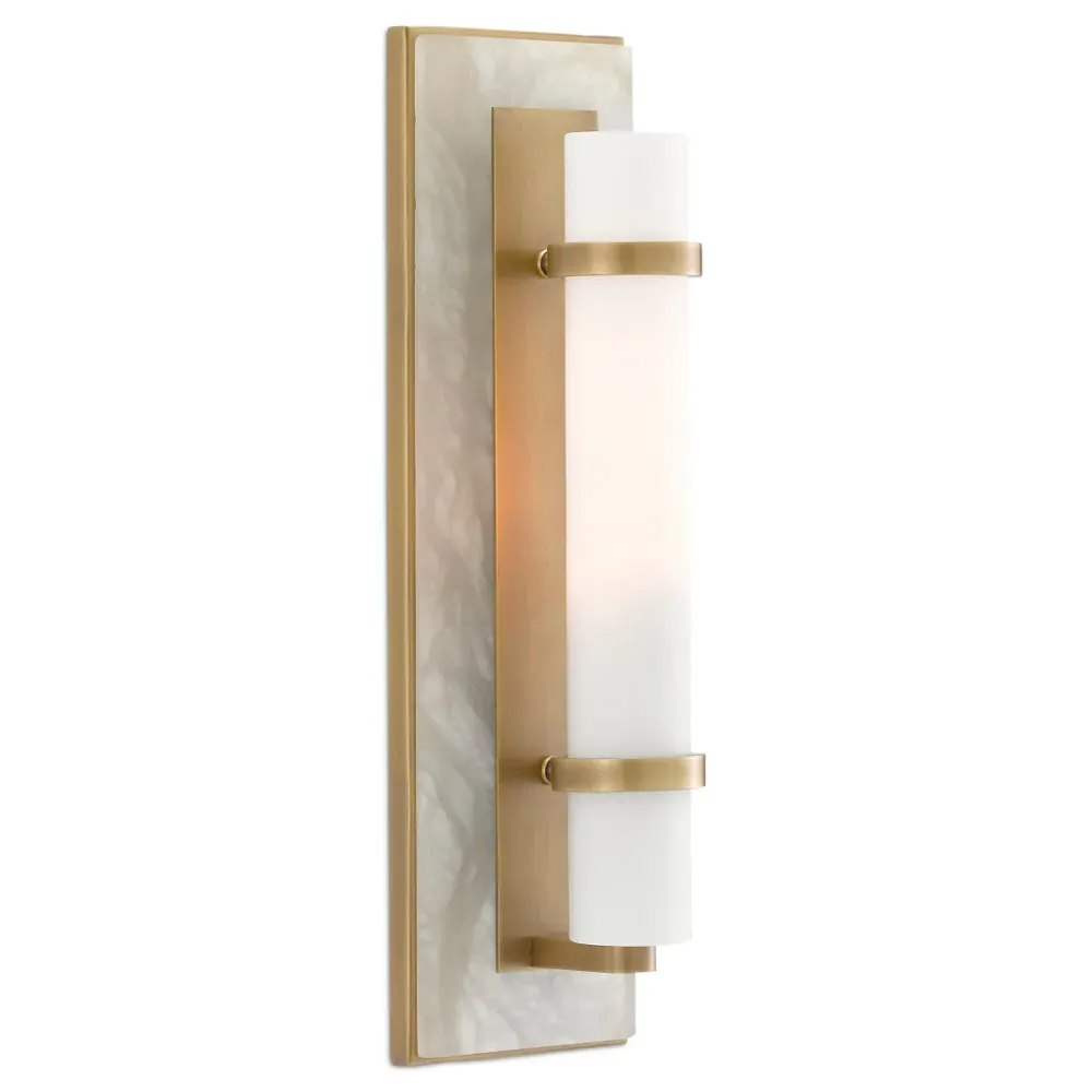 Ezar Mid Century Wall Sconce - Brass, Alabaster