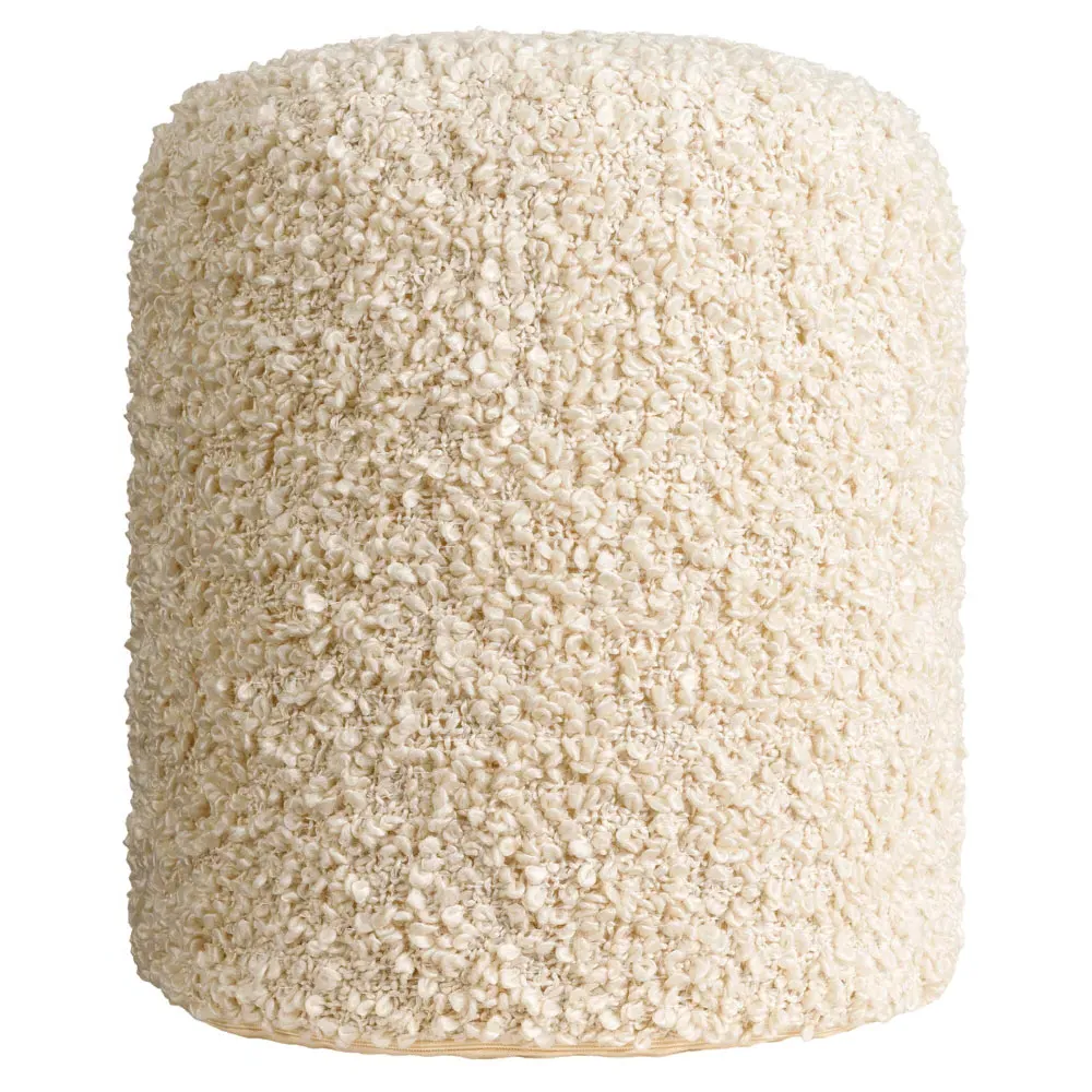 Ezekiel Round Pouf with Removable Cover - Cream, Boucle