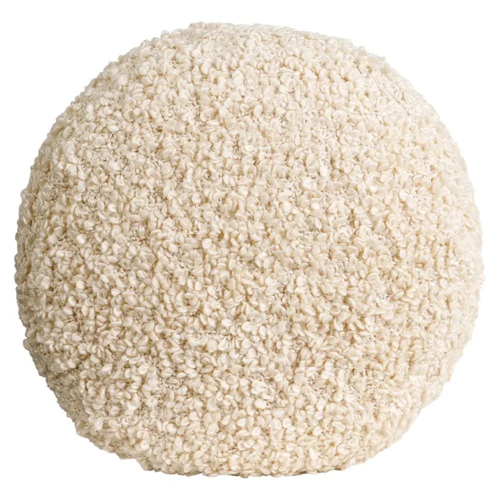 Ezekiel Round Pouf with Removable Cover - Cream, Boucle
