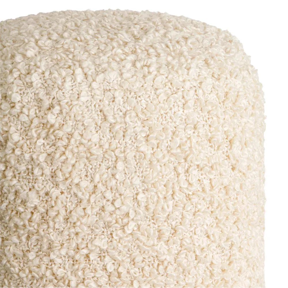 Ezekiel Round Pouf with Removable Cover - Cream, Boucle