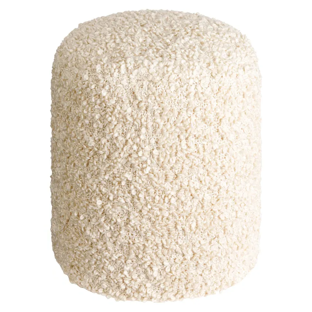 Ezekiel Round Pouf with Removable Cover - Cream, Boucle