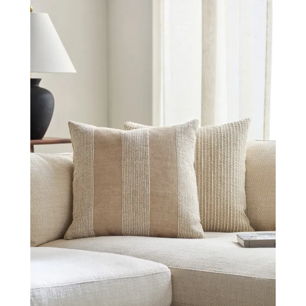 Ezra 18x18 Throw Pillow - Beige, Linen