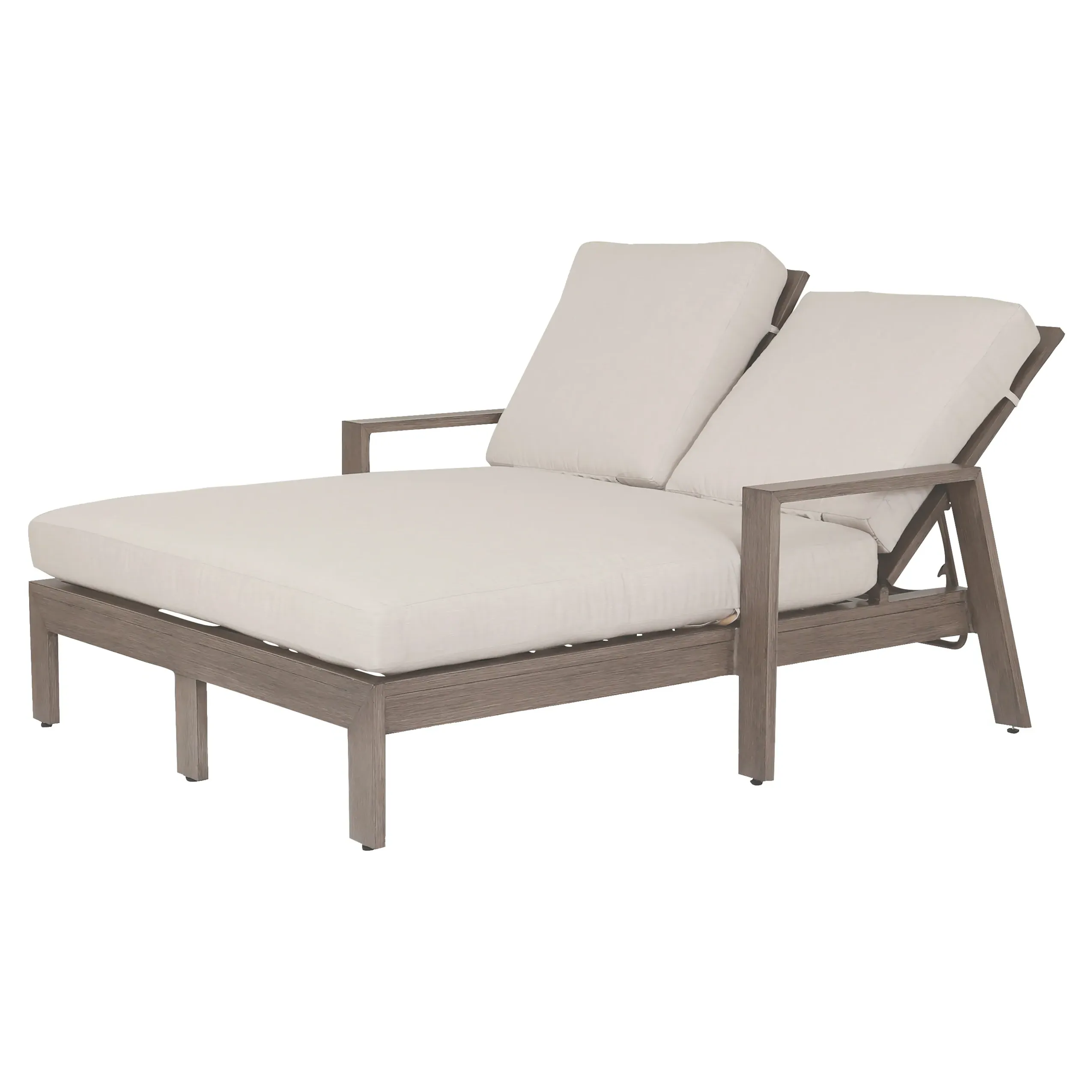 Ezra Double Outdoor Chaise Lounge - Taupe Grey, Aluminum