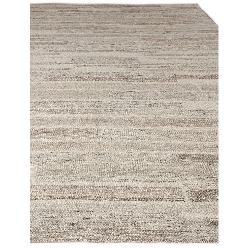 Ezra Linear Patterned Rug - Beige, Wool