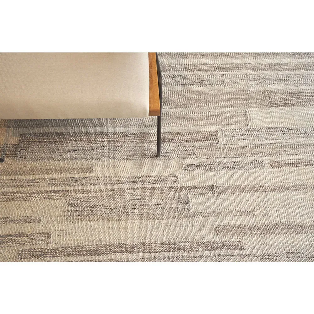 Ezra Linear Patterned Rug - Beige, Wool